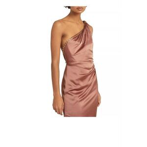 REISS Adaline One-Shoulder Draped Satin Dress Size 2 Tan